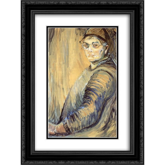 Emily Carr 2x Matted 20x24 Black Ornate Framed Art Print 'Self-Portrait'