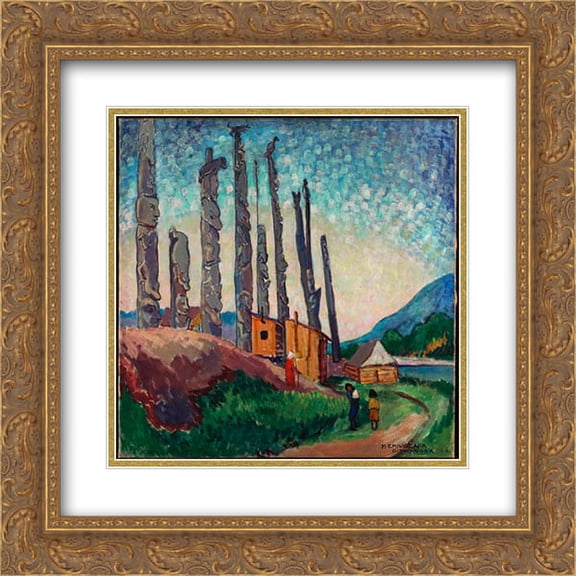 Emily Carr 2x Matted 22x20 Gold Ornate Framed Art Print 'Gitwangak, Queen Charlotte Islands'
