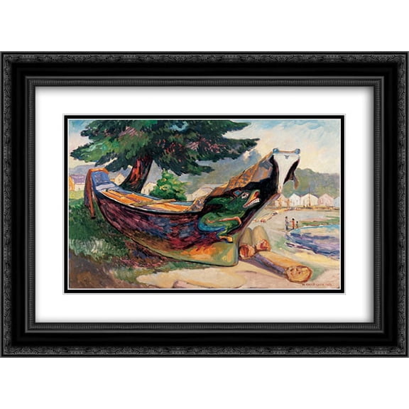 Emily Carr 2x Matted 24x20 Black Ornate Framed Art Print 'Indian War Canoe (Alert Bay)'