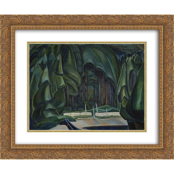 Emily Carr 2x Matted 24x20 Gold Ornate Framed Art Print 'Old Time Coast Village'