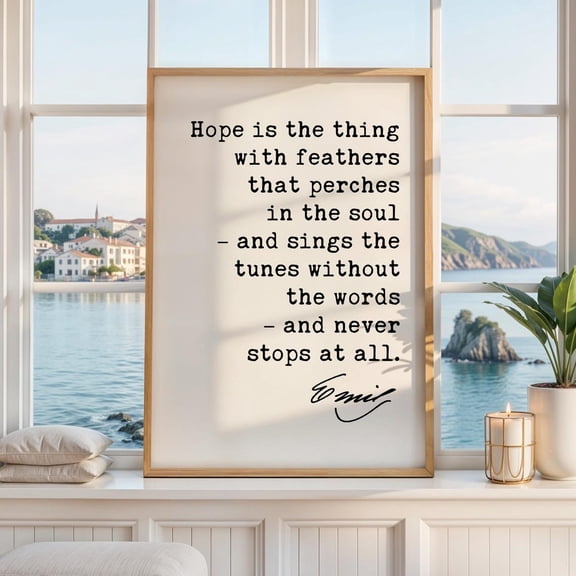 Emily Dickinson Quote Hope Is The Thing With Feathers Literary Wall Art Poetry Quote Decor