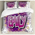 thumbnail image 1 of Emily Duvet Cover Set Queen Size, Hugely Popular Name in English with Pop Cartoon Elements Personal, Decorative 3 Piece Bedding Set with 2 Pillow Shams, Purple Fuchsia Pale Yellow, by Ambesonne, 1 of 3