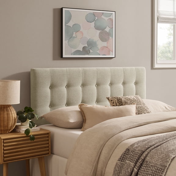 Emily Fabric Upholstered Queen Size Headboard in Linen
