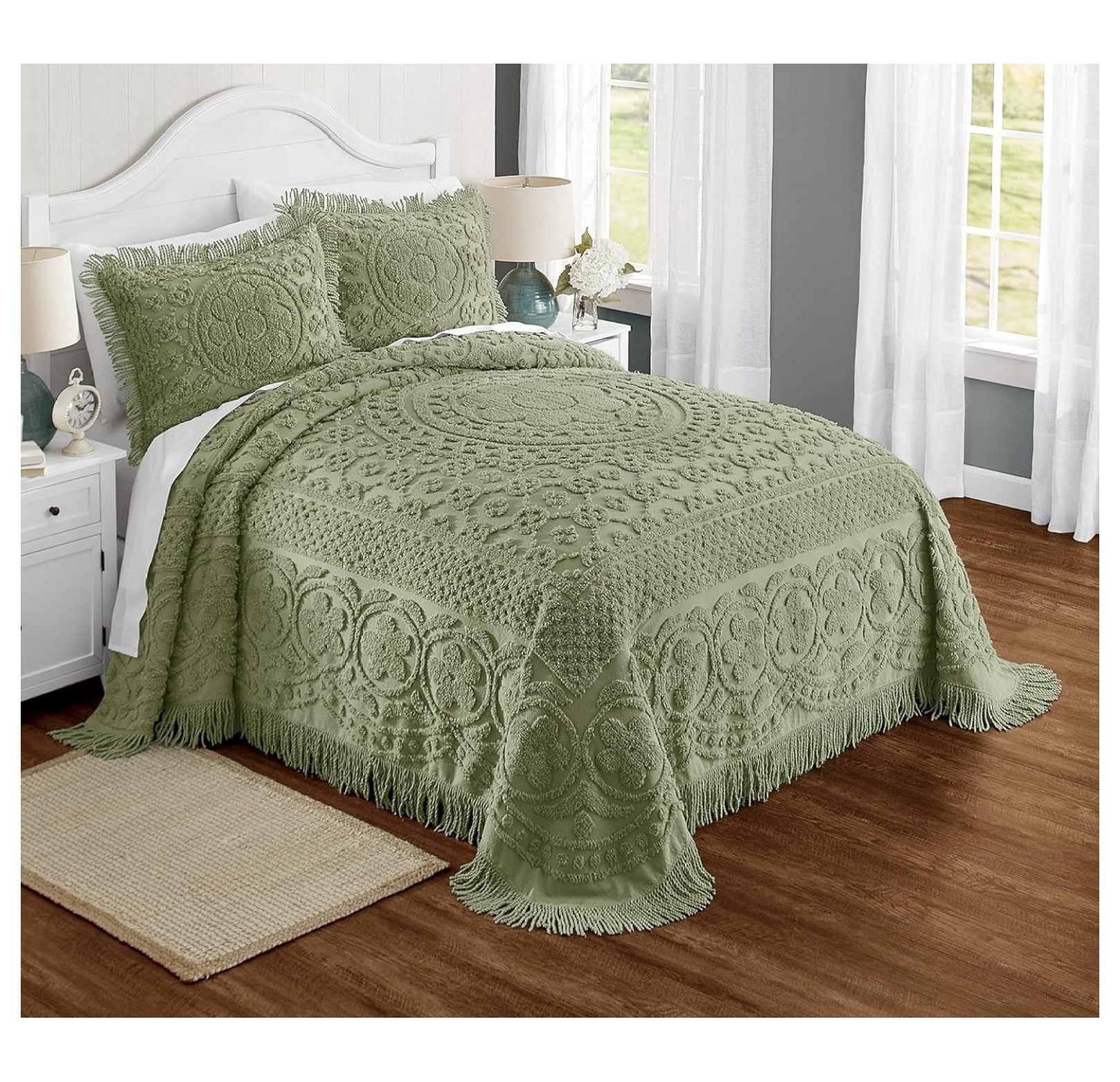 Emily Floral Chenille Bedspread, Soft Cotton Comforter, California King ...