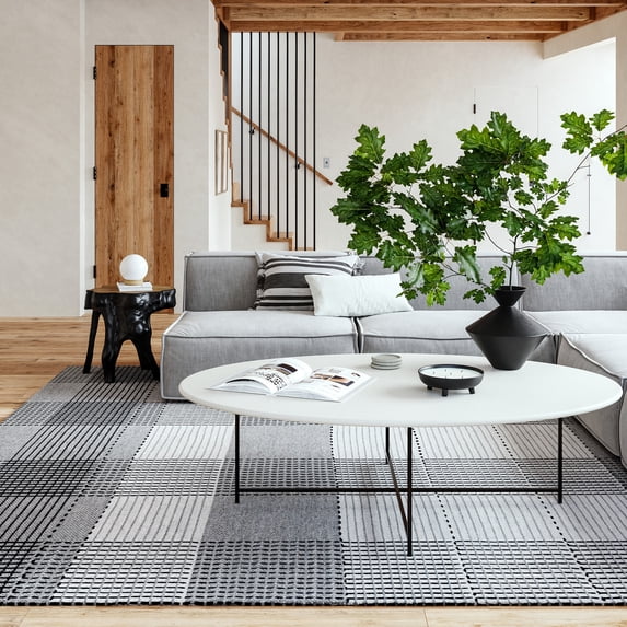 Oregon Plaid Wool Area Rug, 7' 6" x 9' 6", Oregon Grey