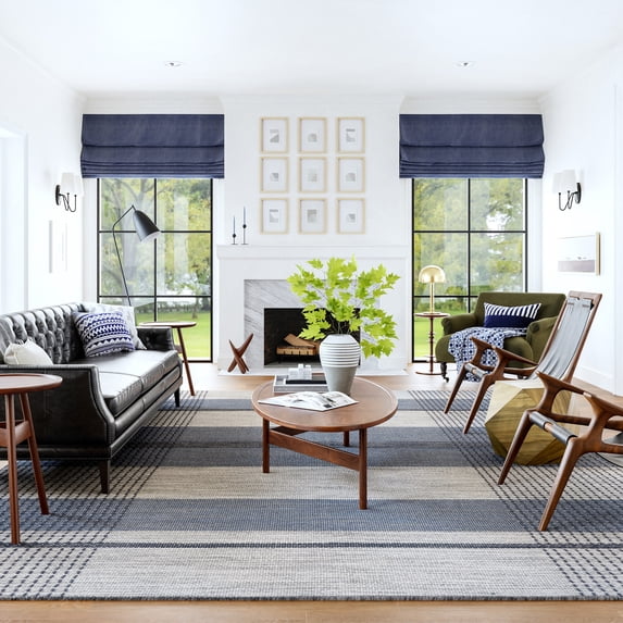 Portland Plaid Wool Area Rug, 8' 6" x 11' 6", Portland Blue