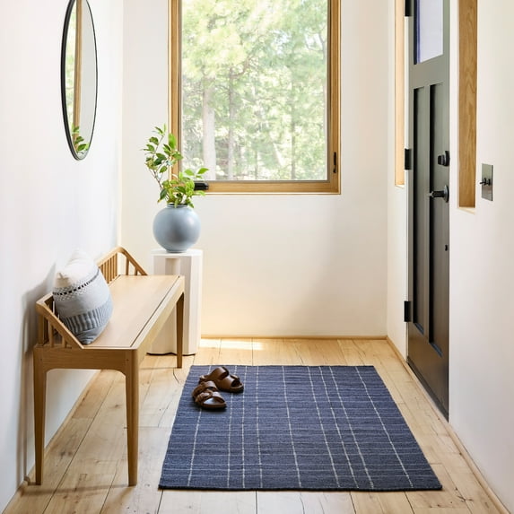 Charlie Plaid Wool Area Rug, 4' x 6', Charlie Blue