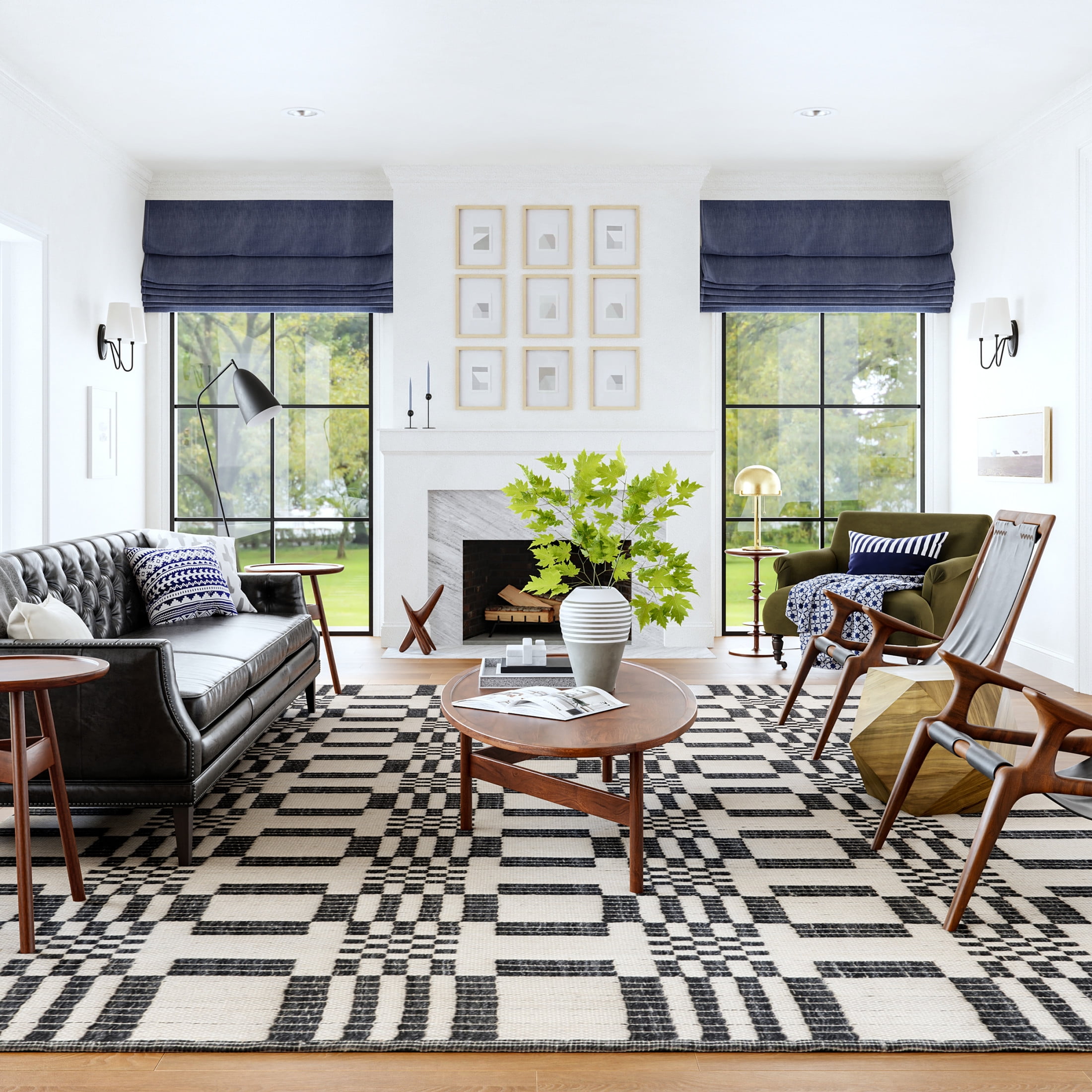 Hendo Gray and Black Geometric Synthetic Area Rug, 5' x 8'