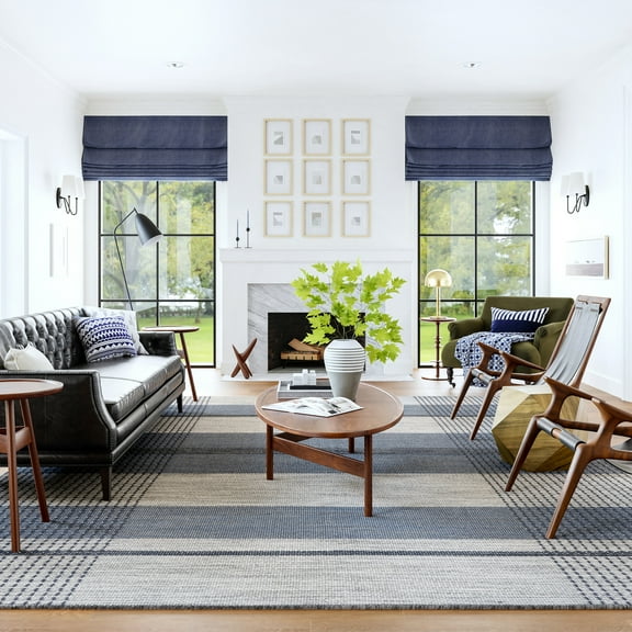 Portland Plaid Wool Area Rug, 7' 6" x 9' 6", Portland Blue