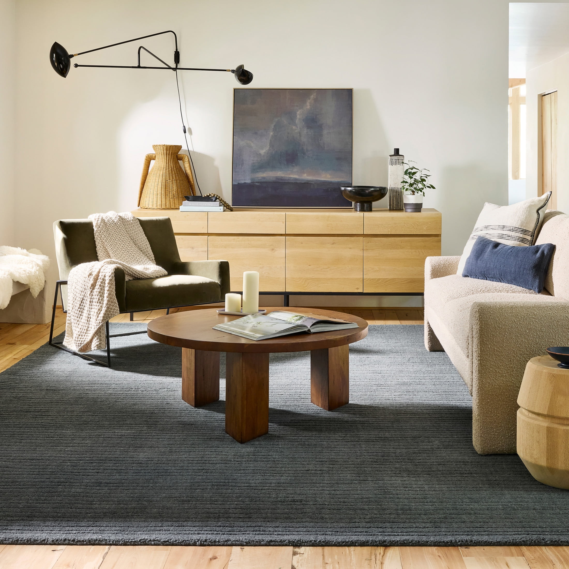 Handmade Charcoal Wool Rectangular Area Rug, 9' x 12'