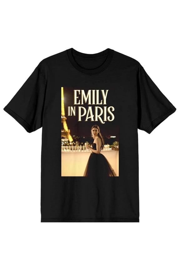 Emily In Paris Eiffel Tower Crew Neck Short Sleeve Women's Black T-shirt-3XL