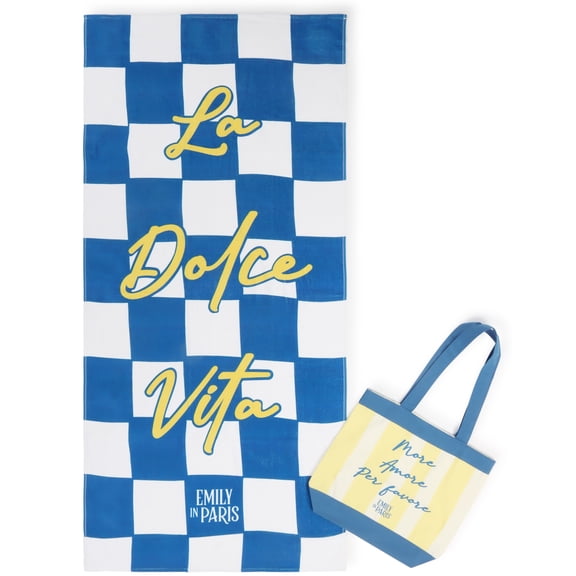 Emily In Paris La Dolce Vita 2 Piece Beach Towel & Tote Bag Set