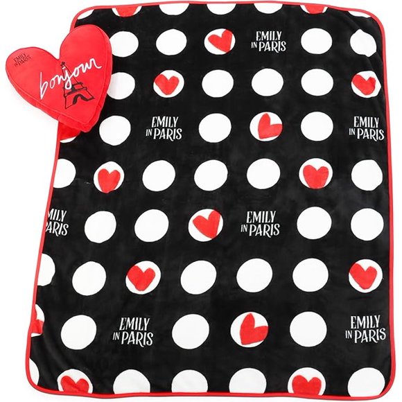 Emily In Paris Polka Dot Hearts 2 Piece Nogginz Pillow & Travel Throw Set