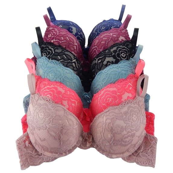 Women’s Underwire Bras 6 Pack Everyday Double Pushup Full Coverage Bra Set B C Cups Bra 32B (9901)