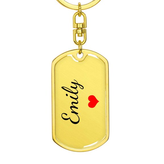 Emily Keychain – Custom Name Keychain for Women Title: Dog Tag with Swivel Keychain (Gold)