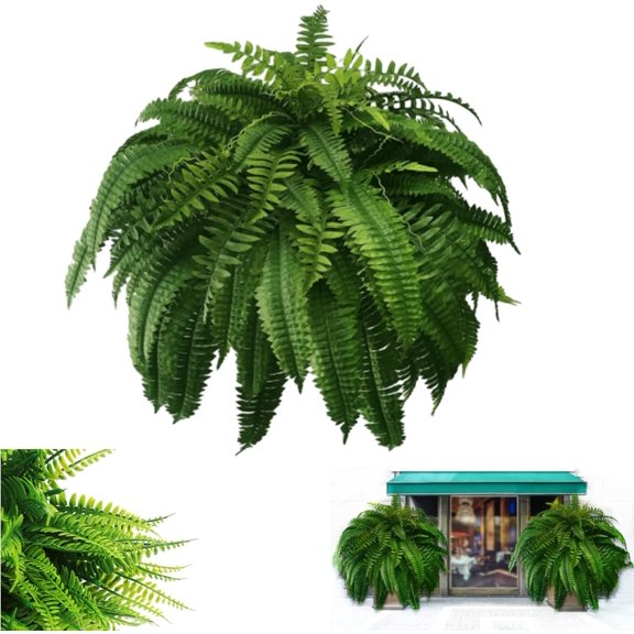 Realistic Artificial Ferns, Artificial Faux Ferns, Fake Ferns, Uv Resistant Lifelike Artificial Boston Fern, Artificial Uv Resistant Outdoor Plants, Artificial Boston Ferns for Outdoors