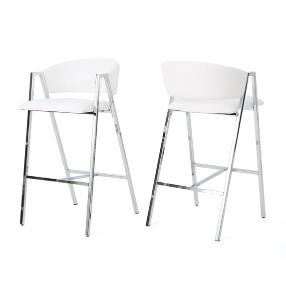 Emily Modern Leather 28.25" Barstool, Set of 2, Ivory