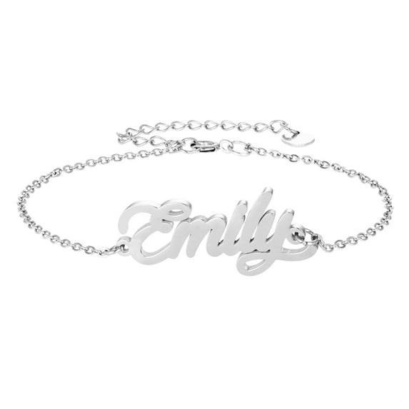 Emily Name Charm Bracelet Silver Dainty Initial Chain Bracelets for Womens Jewelry Mother Day Gift
