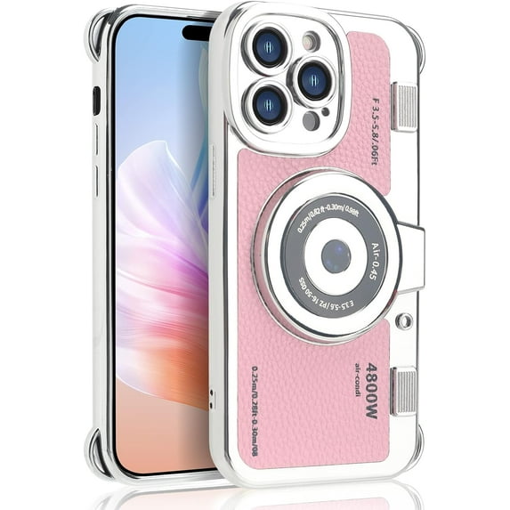 Emily in Paris Phone Case Compatible with iPhone 14 Pro Max Case Cute 3D Vintage Camera Phone Case Handbag Lanyard Strap Plating Camera Protective PU Leather Cover for Women and Girls, Pink