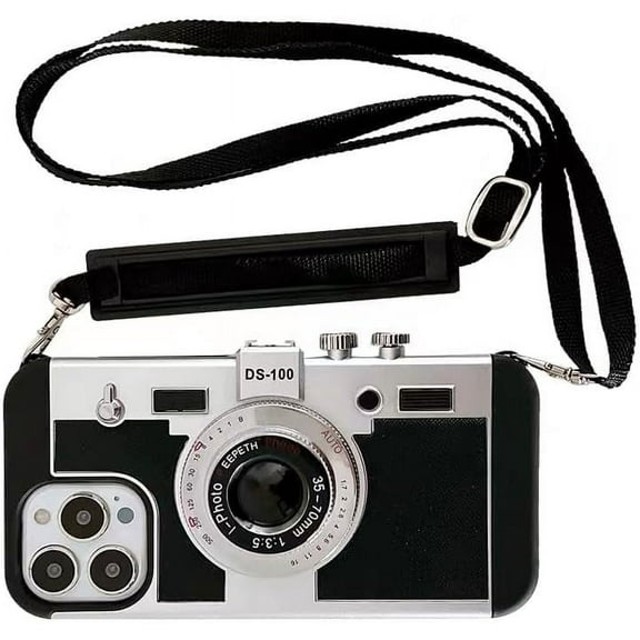 Emily in Paris Phone Case for iPhone 11, Kawaii 3D Cartoon Vintage Camera Case with Long Lanyard Silicone PC Crossbody Phone Case Shockproof Protector Women Men for iPhone 11