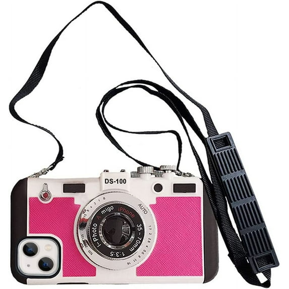 Emily in Paris Phone Case for iPhone 12/12 Pro Cute 3D Vintage Camera Phone Case with Lanyard Adjustable Shoulder Strap Unique Cool Silicone PC Case for iPhone 12/12 Pro Girls Women Rose Red
