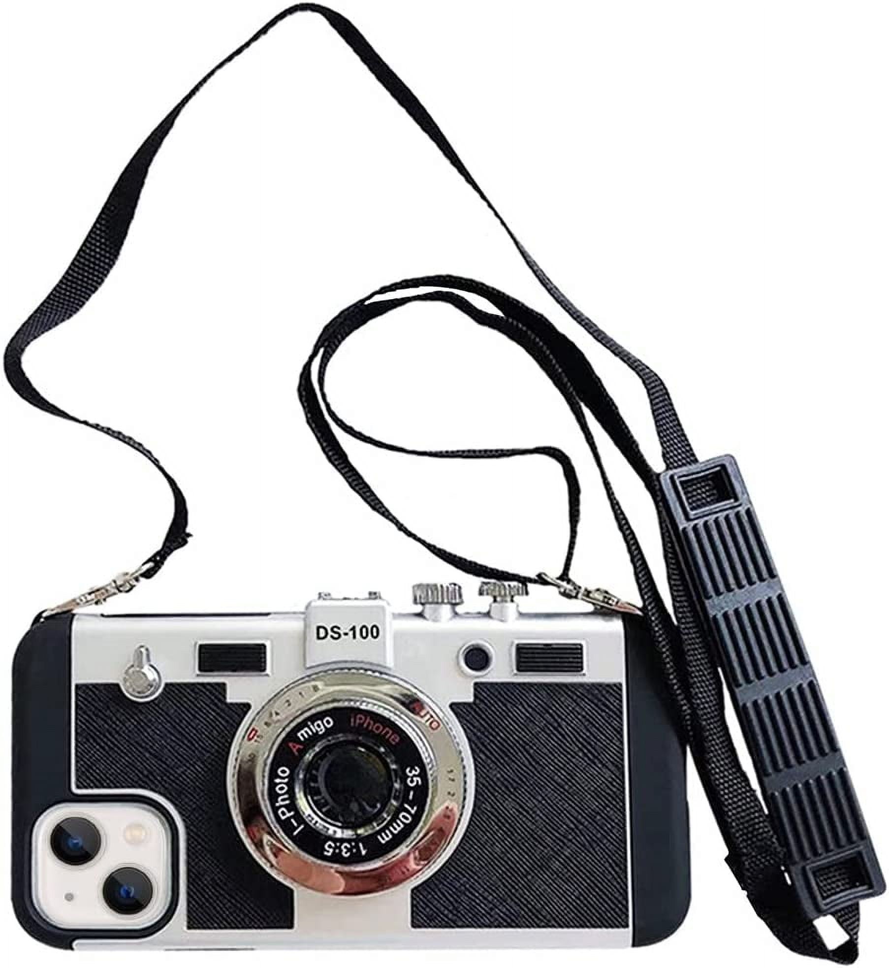 Emily in Paris Phone Case for iPhone 12/12 Pro Cute 3D Vintage Camera Phone  Case with Lanyard Adjustable Shoulder Strap Unique Cool Silicone PC Case  for iPhone 12/12 Pro Girls Women Black -