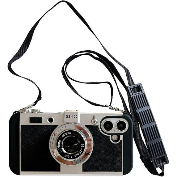 Emily in Paris Phone Case for iPhone 16 Cute 3D Vintage Camera Phone Case with Lanyard Adjustable Shoulder Strap Unique Cool Silicone PC Case for iPhone 16 Girls Women