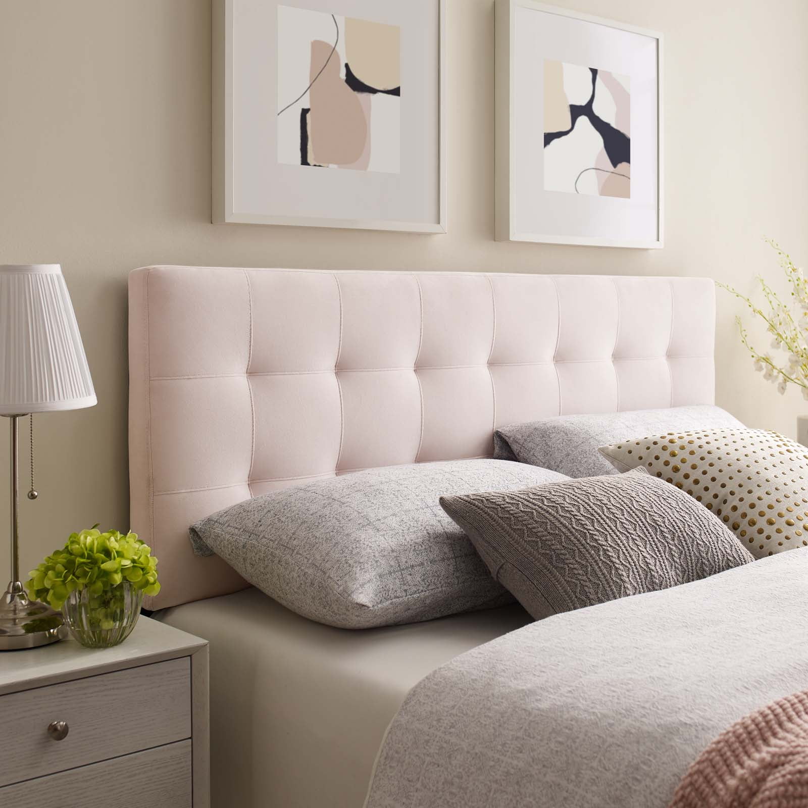 Pink Velvet Tufted Queen Headboard with Button Detailing