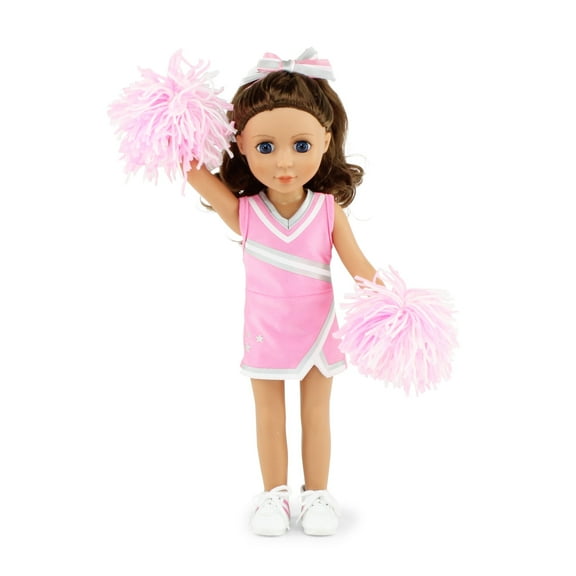 Emily Rose 14.5 Inch Doll Clothes 5 Piece Pink 14" Doll Cheer Dress Outfit, Including Gym Shoes and Pom-Poms!