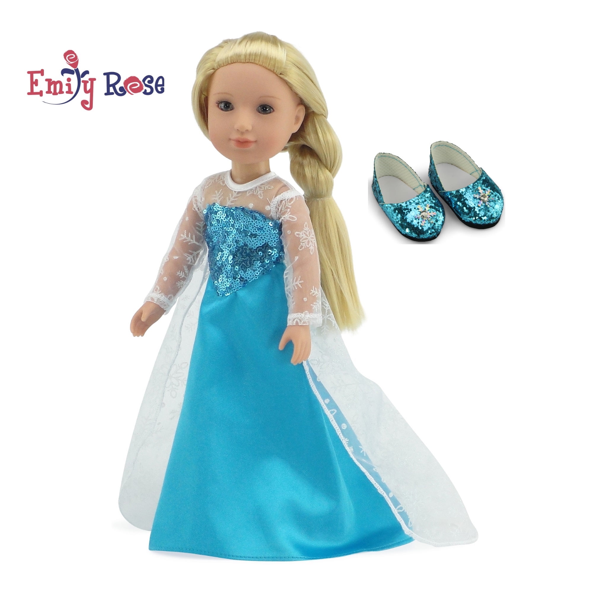 Emily Rose 14.5 Inch Doll Clothes Princess Elsa Frozen Inspired 14 inch Doll Dress With Sparkly Shoes! | Doll NOT Included