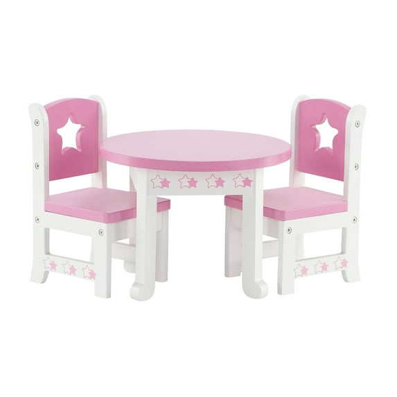 Emily Rose 14.5 Inch Doll Furniture Lovely Pink and White Doll Table and 2 Chair Dining Set