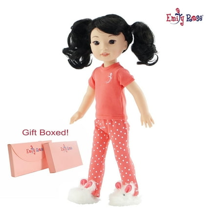 Emily Rose 14" Doll Clothes 2 Piece Pajamas with Fluffy Bunny Slippers | For 14-inch Fashion Dolls