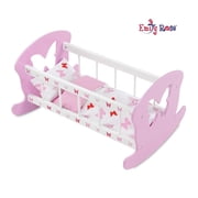 Emily Rose 14 Inch to 18 inch Doll Rocking Baby Doll Cradle | 15" to 18" Doll Bed includes 3 Piece Reversible Doll Bedding - Beautiful Butterfly Motif