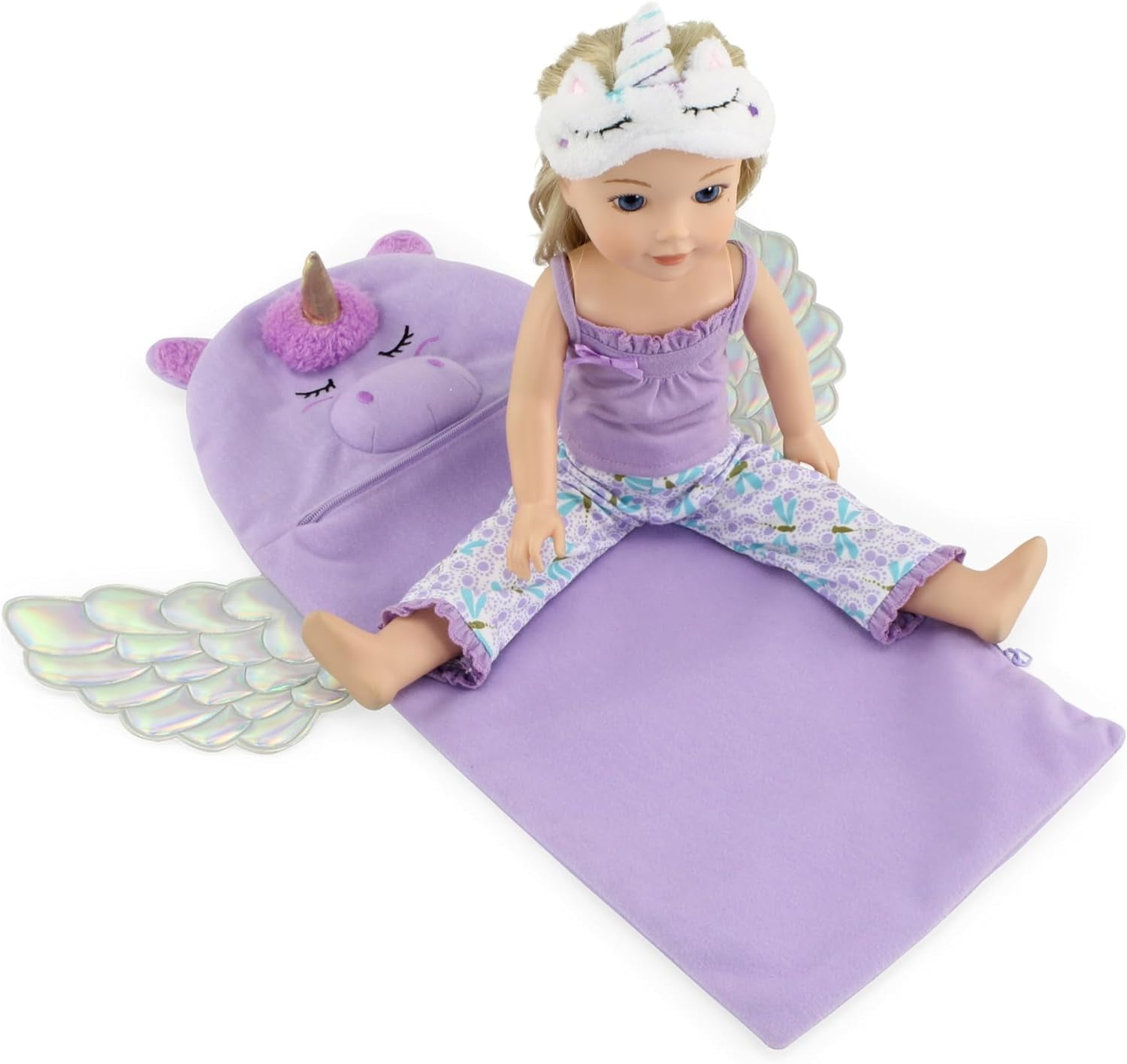 Emily Rose 14-Inch Doll Clothes 2 PC Lovely Tank PJ Pajamas Set Bundled with Our Unicorn 14" Doll Sleeping Bag Set with Matching Sleep Mask