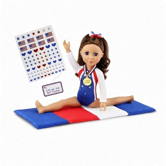 Emily Rose 14 Inch Doll Clothes 5-PC Gymnastics Set with Winner Medal and Face Stickers - Fits Glitter Girls