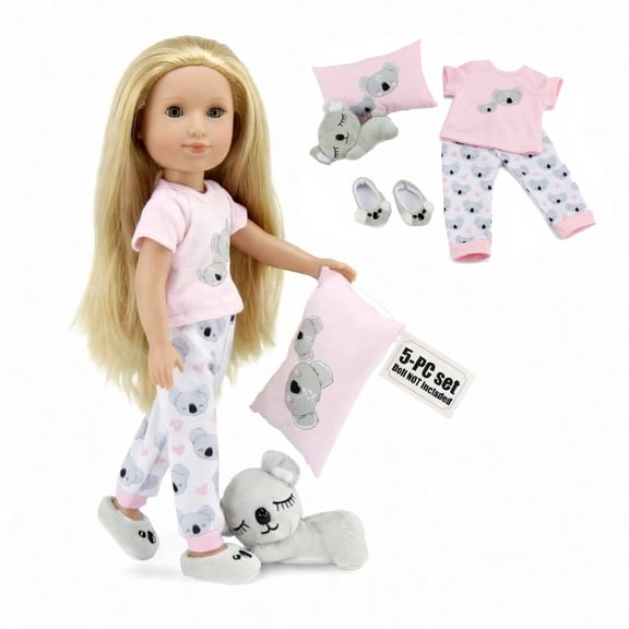 Emily Rose 14-inch Doll Pajamas Cozy PJ Sleepover Outfit Koala Theme 5 Piece - Fits Glitter Girls