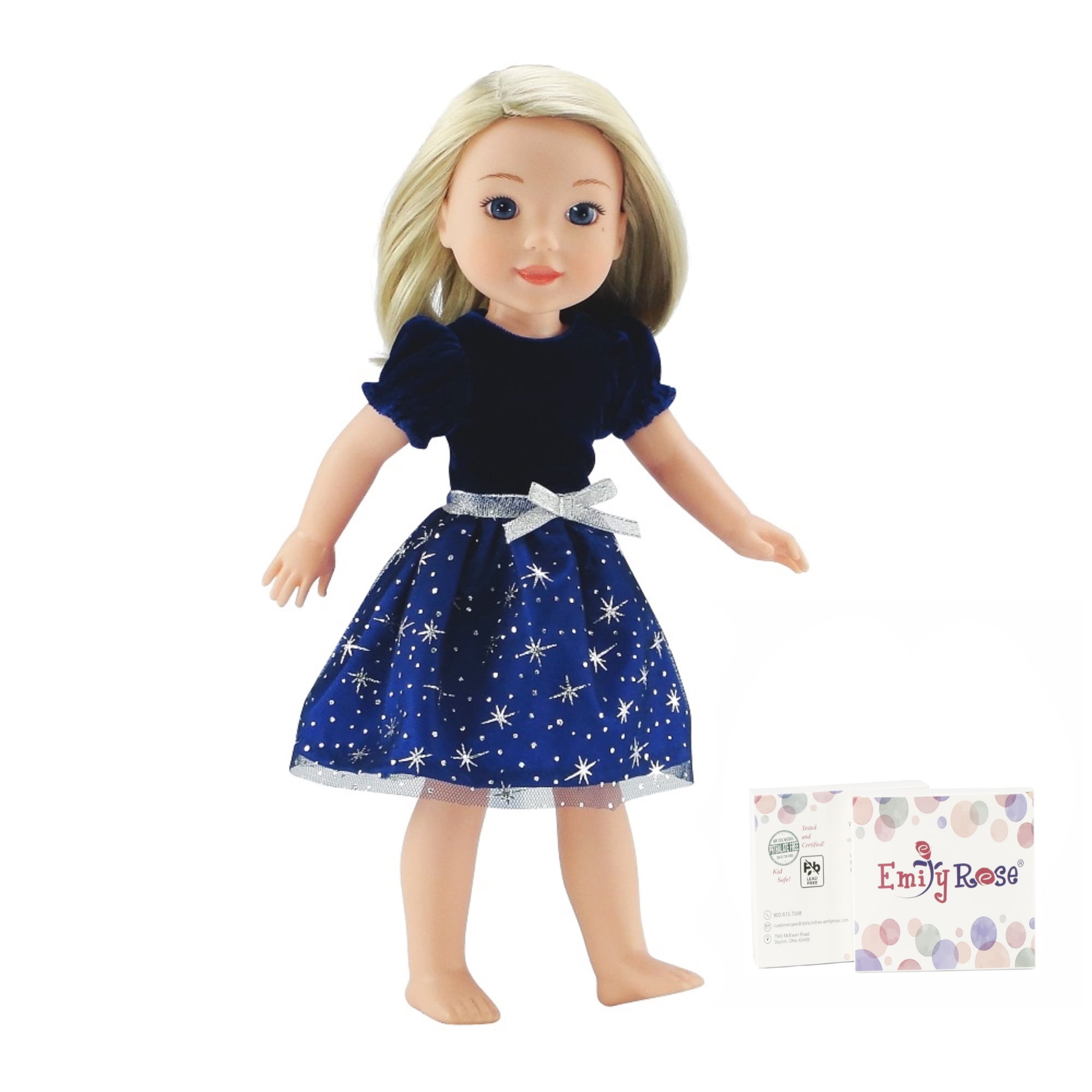 Emily Rose 14 Inch Doll Clothes  Blue Velvet Party Dress for 14