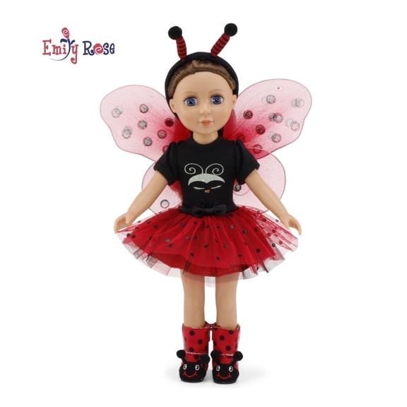Emily Rose 14 Inch Doll Clothes | Magical Lady Bug 5 PC 14.5" Doll Halloween Costume Outfit with Removable Wings, Antenna Headband and FUN Doll Boots! | Fits Wellie Wishers and Glitter Girls Dolls