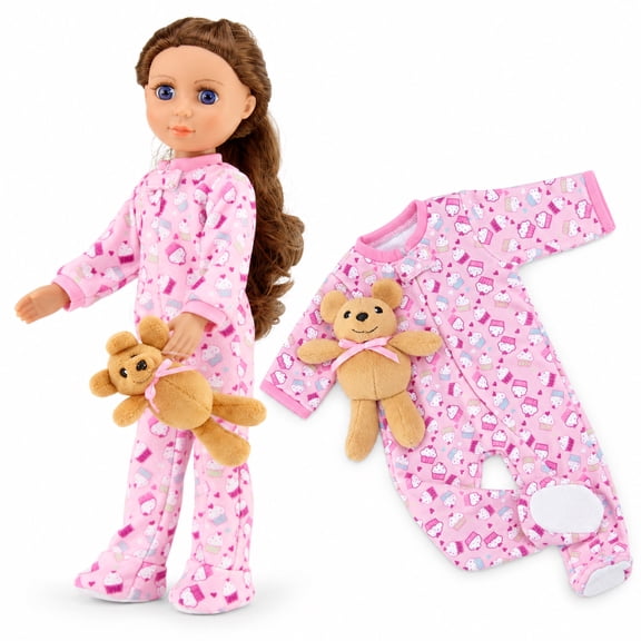 Emily Rose Doll Pajamas Footed Cupcake Print 2 Piece 14 Inch Doll