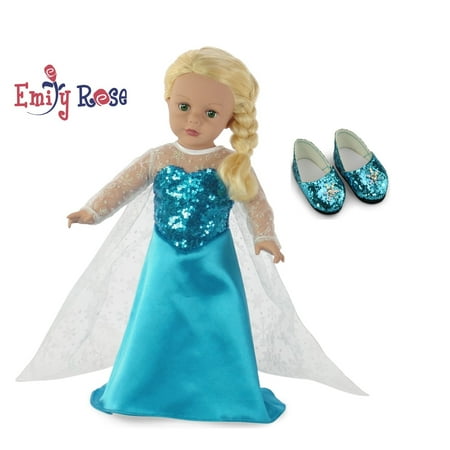 Emily Rose 18" Elsa Frozen-Inspired Doll Clothing with Sparkly Doll Shoes, 2 Pack