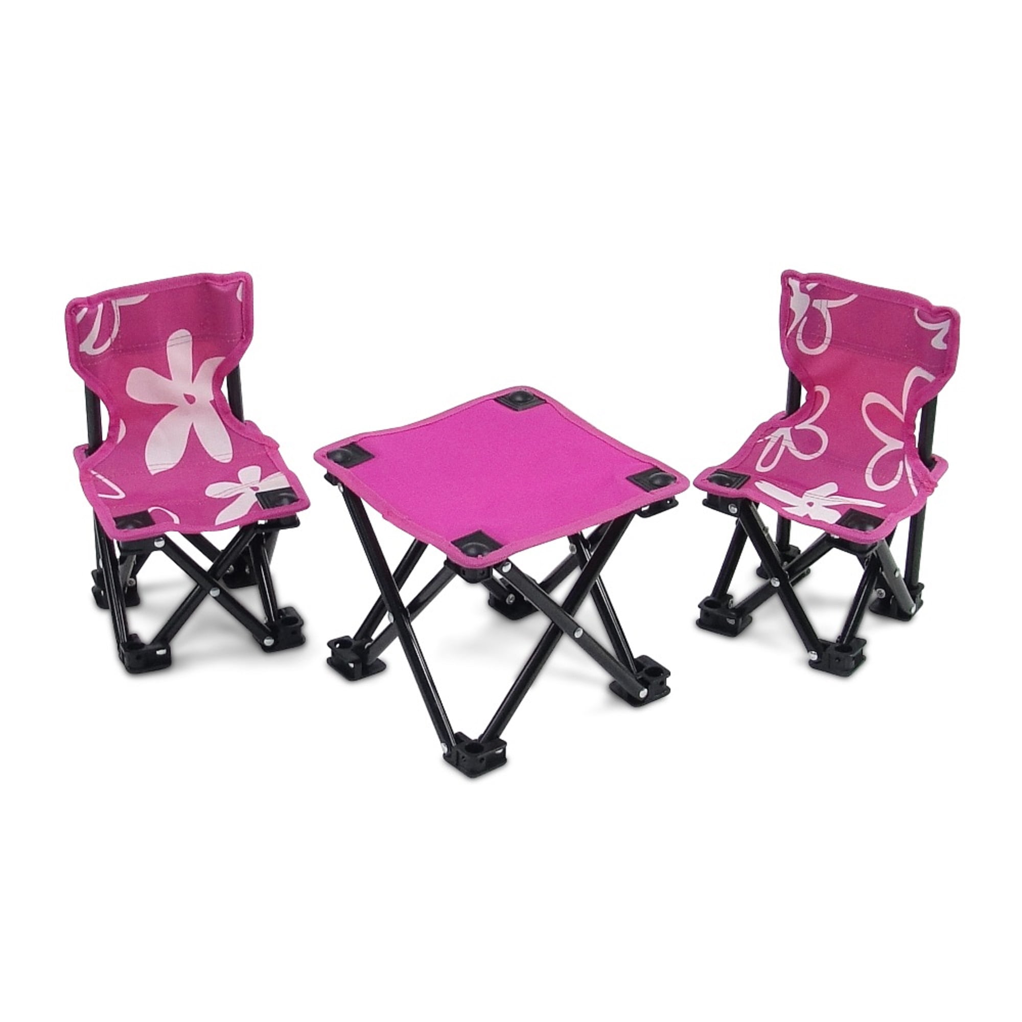 Emily Rose 18 Inch Doll Accessories Flowered Doll Camping Chairs and Table Set 18" Doll Furniture, includes Carry Case | Fits 18" American Girl Dolls
