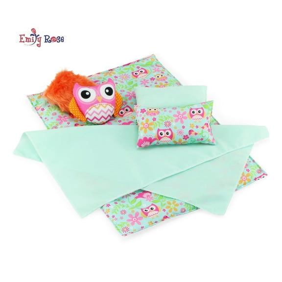 Emily Rose 18-Inch Doll Accessories Reversible 6 Piece Owl Print Bedding Set
