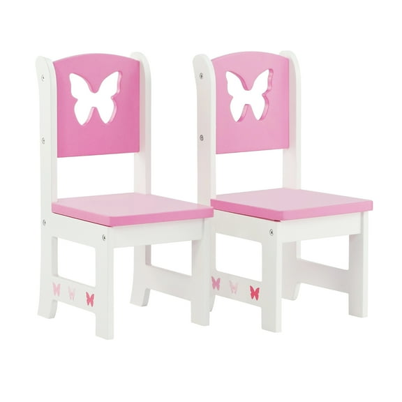Emily Rose 18 Inch Doll Chairs | Lovely Pink and White 18" Doll 2 Chair Dining Set with Beautiful Butterfly Motif | Fits American Girl and Similar Dolls