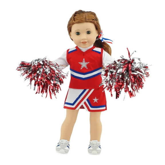 Emily Rose 18 Inch Doll Clothes and Accessories 7 Piece USA Modern Cheer Cheerleader Outfit, Including Doll Gym Shoes and Pom-Poms! | Compatible with 18" American Girl and Our Generation Dolls