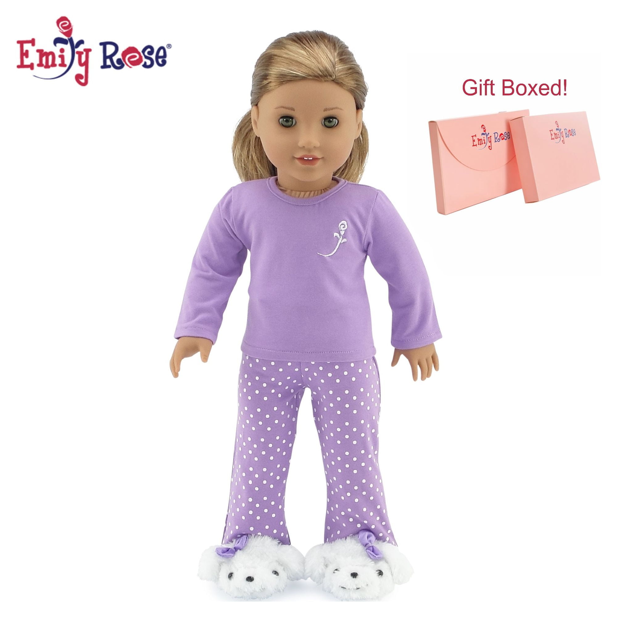 Emily Rose 18 Inch Doll Clothes Accessories Gift Set Kids Girls | 18" Doll Pajamas PJs Sleepwear Outfit, Including Puppy Doll Slippers Accessory | Gift Boxed! | Fits 18" My Life As Dolls