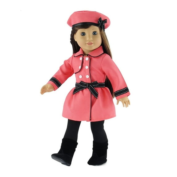 Emily Rose 18-Inch Doll Clothes - Lovely Coral and Black Traveling Outfit, Includes Leggings, Hat and Boots
