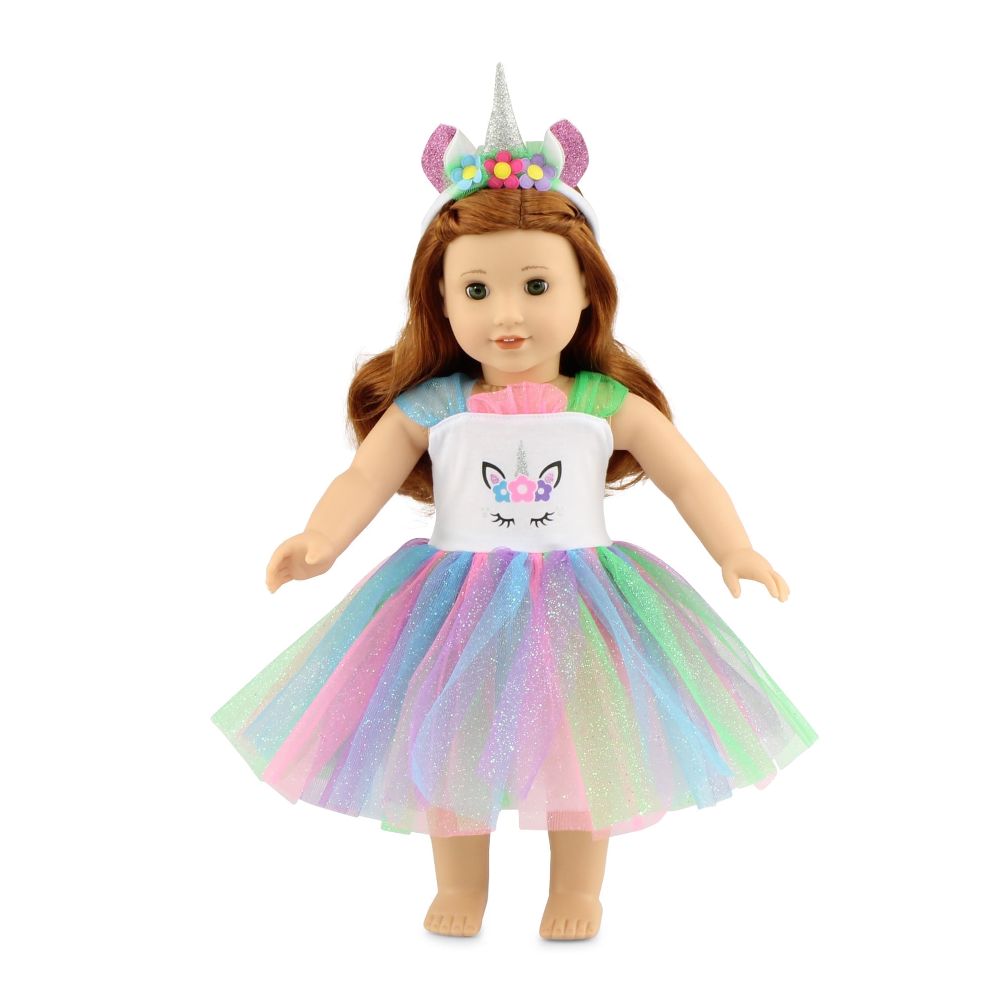 Emily Rose 18 Inch Doll Clothes Unicorn Glittery Doll Dress Set with Headband