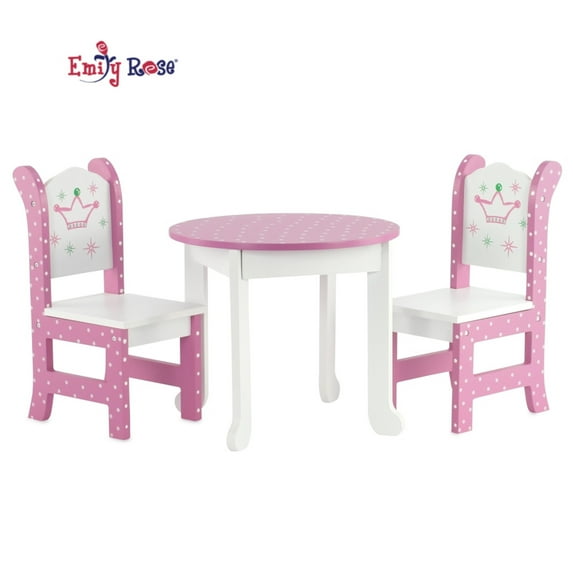 Emily Rose 18 Inch Doll Furniture - 18" Doll Wooden Accessories Pink Kitchen Table And 2 Chair Set - Wish Crown