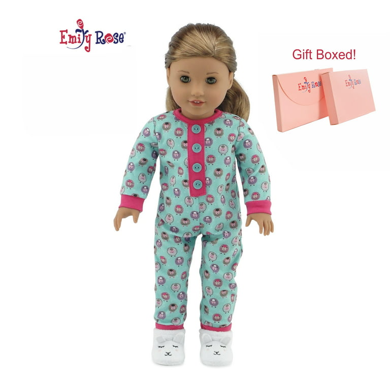  Emily Rose 18 Inch Doll PJs Pajamas Gift Set, 18 Doll  Sleeping Clothes - 2 PC Set, with Fun 18-in Doll Lamb Slippers!, Gift  Boxed!