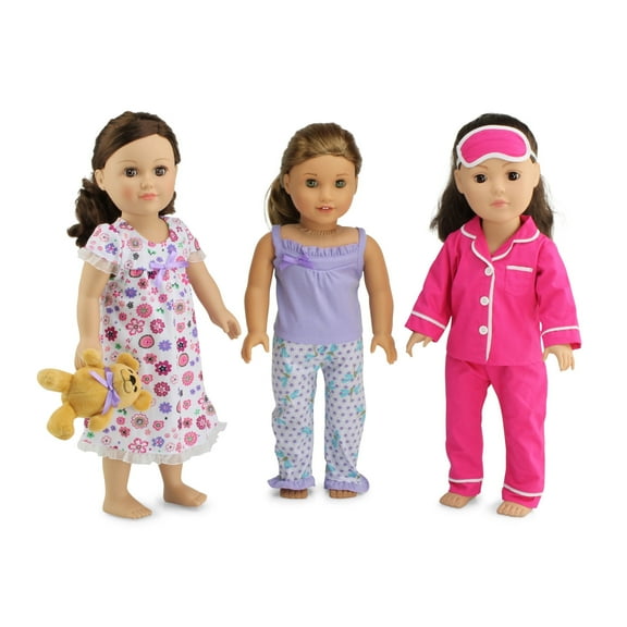 Emily Rose 18-Inch Doll Pajama Set, Classic & Floral, Pink/Lavender, 3-Pack